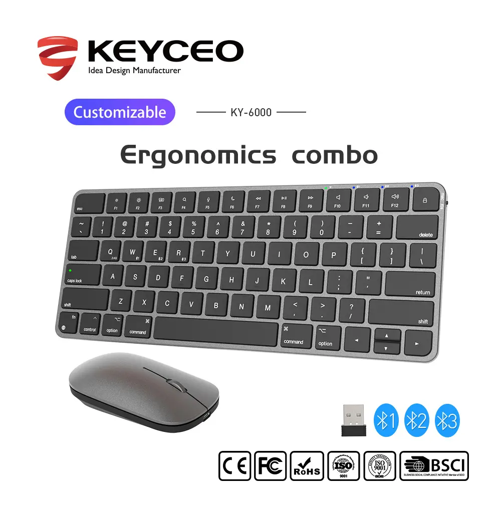 2024 Fabricantes OEM inalámbrico Ergonómico teclado y ratón Combo Ligero y portátil para oficinas de negocios juegos KEYCEO
