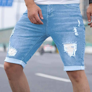 Shorts de Mezclilla Desgastados para Hombre, Cintura Media, Estilo Casual de Verano, 100% Algodón, Corte Recto, Lavado Azul, Lavado Ácido - Product Image 3
