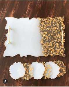 High End Handmade Hand-painted <b>Resin</b> Crafts <b>Epoxy</b> <b>Resin</b> Geode Serving Tray Gold Handles Gold Leaf Design for Coffee Jewelry - Product Image 2