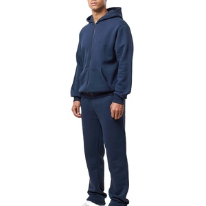 ชุดวอร์มมีฮู้ดผ้าฟลีซคอตตอนหนาน้ำหนักมากสำหรับผู้ชาย แบบมีซิปทรงโอเวอร์ไซส์ สกรีนโลโก้ได้ตามต้องการ ระบายอากาศได้ดี สไตล์ลำลอง สีพื้น - Product Image 1