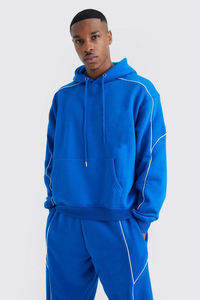 Sweatsuit 100% Cotton Acid Wash Reflective Lines Trouser and Hoodie Screen Prining Oversized Winter Tracksuit For Men's - Product Image 6