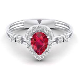 Bague REYES de luxe en argent sterling 925 avec pierre précieuse rubis taille poire de 0,75 carat et halo de moissanite, bijoux de haute qualité pour femmes - Product Image 5