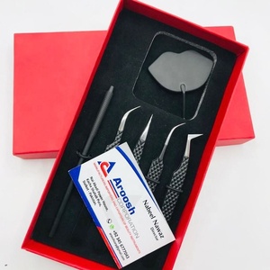 High Quality Black Matte Stainless Steel Diamond Eyelash Extension Tweezers Set with Custom Logo Lip <b>Mirror</b> <b>Box</b> Packing - Product Image 5
