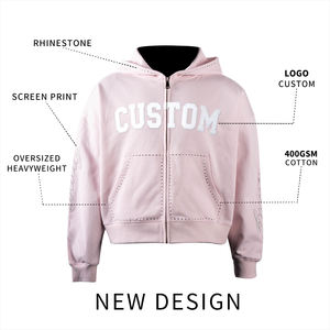 Sudaderas con Capucha Extra Grandes de 400 Gsm, 100 % Algodón, con Pedrería, Estampado Serigrafiado, Cierre de Cremallera, Fabricantes de Ropa Urbana Personalizada - Product Image 3