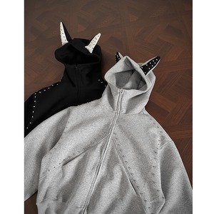 Sudadera con capucha con cremallera de algodón liso de alta calidad para hombre personalizada al por mayor cremallera pesada de 500GSM - Product Image 1