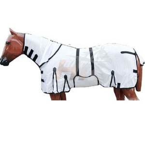 Équipement équin : Couverture anti-mouches pour chevaux en gros, produits équestres, couverture en maille anti-mouches à capuche avec cache-cou amovible par LCI - Product Image 1