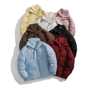 Automne hiver hommes à la mode jeunesse Couple recadrée doudoune avec toile tissu respirant personnalisable chaud coton rempli manteau - Product Image 4