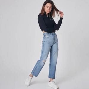Haute Qualité Casual Street Wear Femmes Baggy Jeans Mid Rise Multi Poches Délavé Denim Droit Respirant Écologique - Product Image 4