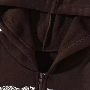 เสื้อฮู้ดประดับพลอยเทียมมีซิปแบบลำลองเสื้อฮู้ดผ้าฝ้ายดีไซน์ล่าสุดสำหรับผู้ใหญ่ขายส่ง - Product Image 5