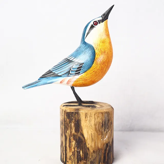 Wooden Craft Nuthatch Eurasia Handicrafts, Wood Animal Figurine Outdoor Decoration , Bird Craft Garden Ornament