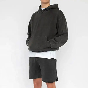 Blank Hoodie <b>Drop</b> Shoulder <b>Acid</b> Washed 100% Cotton Cropped Oversized Hoodies High Gsm Custom Made - Product Image 3