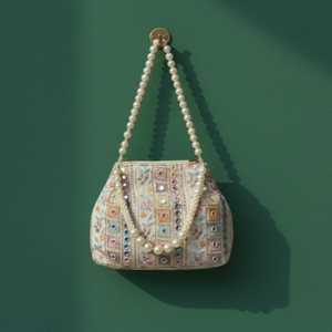 Elegant Handcrafted Evening Clutch Bag with <b>Beaded</b> <b>Mirror</b> Work Satin Lining Elegant Flap Pattern for Parties and Events - Product Image 2