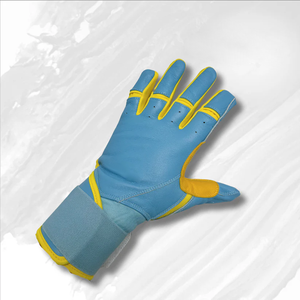 Gants de frappe de baseball en cuir de vachette de couleur jaune et bleue Gants de frappeur en cuir de qualité supérieure - Product Image 1