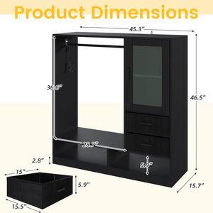 ตู้เสื้อผ้าไม้โอ๊คสไตล์โมเดิร์น พร้อมราวแขวนและไฟ LED - ตู้โชว์กระจก; ตู้เก็บของในห้องนอนและตู้โชว์ของสะสมในห้องนั่งเล่นสำหรับบ้าน - Product Image 4