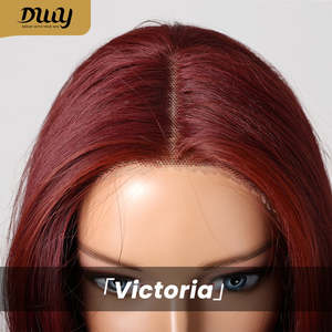 Victoria-DWY Burgundy Curly Synthetic <b>Wig</b> with Light <b>Brown</b> Lace Front Middle Part - Product Image 4