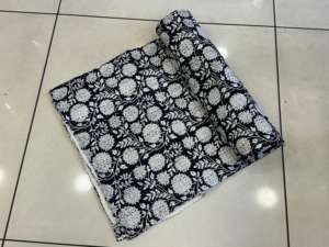 Bohemian Luxury Hand Block Print Kantha <b>Quilt</b> Black White Cotton Blanket Unique Design Gudari Kantha <b>Bedspread</b> <b>Sizes</b> <b>King</b> Queen - Product Image 5