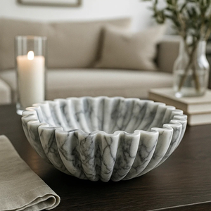 Luxury Handcrafted Natural Marble Gold Rim Eco-Friendly Modern Decorative Bowl Premium Stone Fruit Salad <b>Tray</b> Designer - Product Image 6