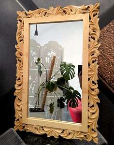 Espejo de Lujo de Diseño Moderno con Madera Natural y Tallado en Madera para Baño, Hotel, Apartamento, Villa, Casa de Campo, Muebles Lixora - Product Image 3