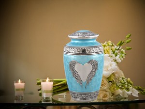 Urna de alas de Ángel Ocean Blue Loving Angel Urna de cremación grande para cenizas humanas Blue Heart Adult Memorial Angel Urna - Product Image 5