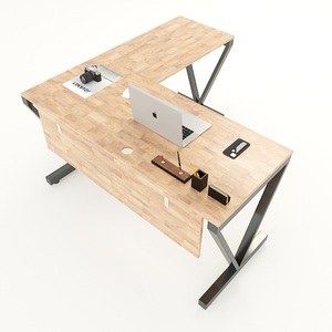 Bureau en L de luxe minimaliste VConcept HBVC016 140x150 avec double moteur et pieds métalliques assemblés pour chambre à coucher - Product Image 1