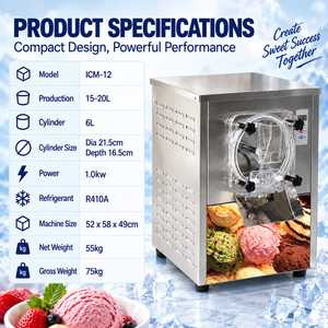 เครื่องทำไอศกรีม Kolice ICM-12 แบบตั้งโต๊ะ ความจุ 15-20 ลิตร ถัง 6 ลิตร หน้าจอดิจิตอล 110V 220V - Product Image 3