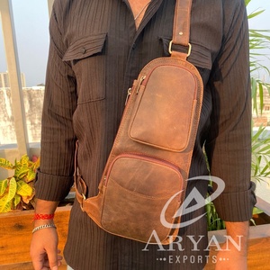 Nuevo bolso de hombro de pecho al aire libre de cuero genuino de vaca personalizado para hombres bolso cruzado multifuncional para uso informal - Product Image 1