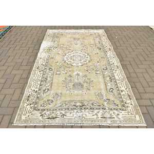 Vintage Rug, 4.9x8.1 ft Turkish Rug, <b>Brown</b> Floral <b>Wool</b> Rug - Product Image 1