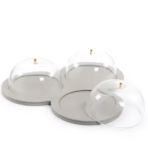 Ensemble de 3 dômes alimentaires en cuir et en verre Design simple Vaisselle élégante pour le dessert Outils de cuisine sûrs - Product Image 4