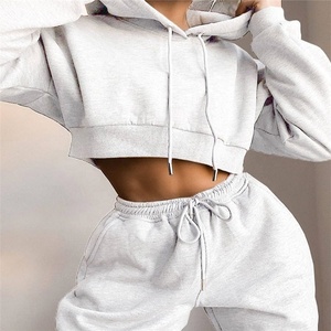65% Cotton 35% Polyester Cropped Athletics Club Full <b>Zip</b> Hood Heather <b>Grey</b> <b>Women's</b> Tracksuit Top <b>Hoodie</b> - Product Image 4