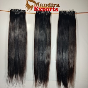 Meilleure qualité 100% sud indien naturel vierge noir cheveux raides faisceaux Temple cheveux humains bruts non transformés Remy vague naturelle - Product Image 3