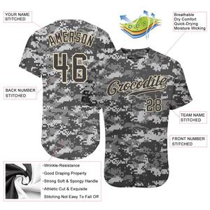 Camiseta de Béisbol Personalizada con Estampado de Camuflaje Gris Acero, Auténtica, Transpirable, 100% Poliéster, Ropa Deportiva Unisex, Tallas Grandes - Product Image 3