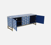 Table d'appoint en bois de bouleau MDF faite à la main avec incrustation d'os Matériau en résine à motif abstrait