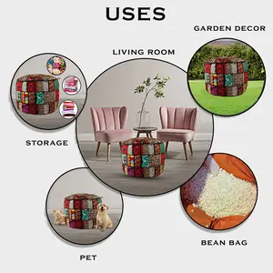 Pouf brodé artisanal de décor bohème exquis avec motifs vibrants pour les arrangements de séance à la maison - Product Image 3