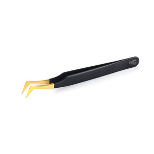 Pince à cils de volume professionnel pour extensions Pince à cils en acier inoxydable Gold Fine X Boot Pince à épiler en acier inoxydable - Product Image 1