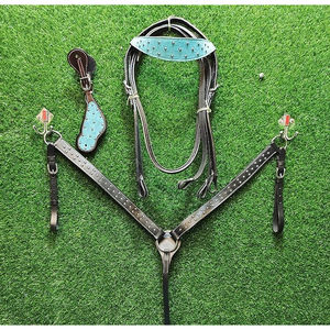 Juego de tachuelas de caballo de alta calidad Juego de tachuelas de cabeza de cuero mecanizadas a mano y cuello de pecho Juegos de tachuelas de cabeza de caballo occidental a precio de fábrica - Product Image 3