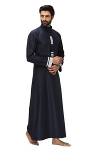 Prix de gros thobe pour hommes 2023 best-seller thobe pour hommes personnalisé rayures blanches teint en bleu thobe pour hommes longue longueur bloc de couleur - Product Image 6