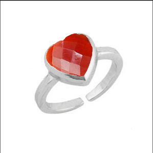 Bague en cristal de cornaline naturelle de 8mm en forme de coeur en argent sterling 925 avec lunette réglable en or vermeil propriétés curatives - Product Image 3