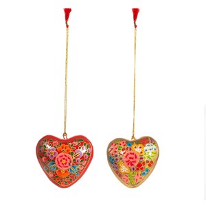 Papel de Cachemira hecho a mano de alta calidad Mache decoraciones de corazón de Navidad conjunto único y elegante de 2 para decoración del hogar - Product Image 4