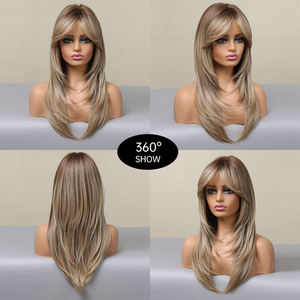 Peluca larga de fábrica para mujer, cabellera vietnamita con flequillo, Ombre, miel, marrón a rubio, de uso diario, venta al por mayor - Product Image 3