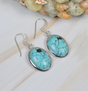 ต่างหูทองแดงเทอร์ควอยซ์925เงินสเตอร์ลิงต่างหูแบบห้อยเครื่องประดับทำด้วยมือเครื่องประดับรูปวงรีของขวัญสำหรับเธอ - Product Image 3