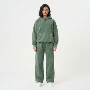 Custom Washed Oversized Hoodie and <b>Jogger</b> Sweatpants Set <b>Women</b> Cotton <b>Fleece</b> Streetwear Tracksuit OEM ODM - Product Image 1