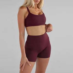 Conjunto Deportivo Personalizado con Logotipo OEM, Ropa Deportiva para Gimnasio, Conjunto de Verano con Sujetador Deportivo Cruzado Suave y Pantalones Cortos de Ciclismo para Yoga y Entrenamiento de 2 Piezas para Mujer - Product Image 6