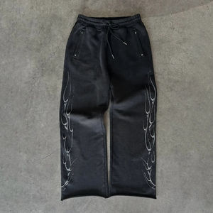 Survêtements surdimensionnés lavés à l'acide 100% coton éponge personnalisés ensemble de survêtement pour hommes pantalons de survêtement évasés empilés à capuche imprimé automne - Product Image 2