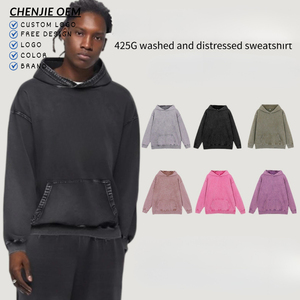 Fabricant de haute qualité Heavyweight Sun fad Washed Hoodie Hommes Qualité Stone-Wash-Hoodie Logo personnalisé Acid Wash 2025 Hoodie - Product Image 1