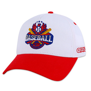 หมวกเบสบอลปีกโค้งสีขาวสีแดง5แผงปักลายสำหรับผู้ชายหมวกเบสบอลทีม - Product Image 2