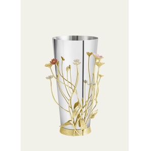 แจกันเหล็กลายดอกไม้สีเงินตกแต่งงานแต่งงานและตกแต่งด้วยใบไม้อลูมิเนียม - Product Image 1