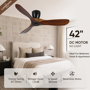 42 Inch Bedroom Ceiling <b>Fan</b> No Light Quiet DC Motor <b>Remote</b> <b>Control</b> Modern Solid Wood Ceiling <b>Fan</b> Indoor - Product Image 1