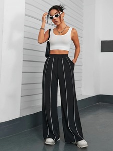 กางเกงขายาวสีดำมีเส้นสีขาวมองเห็นได้แสดงขายาวและบางมีกระเป๋าสไตล์ลำลองเล่นกีฬาได้ทุกวัน - Product Image 6