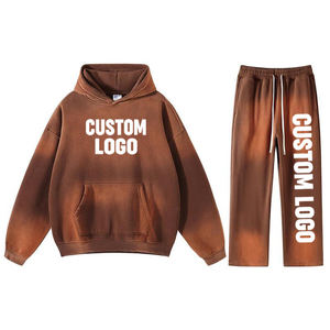 Survêtements évasés personnalisés avec lavage à l'acide fermeture éclair 500 GSM combinaison de jogging à jambe droite survêtement en détresse ensembles de sweats à capuche et pantalons de survêtement pour hommes - Product Image 1
