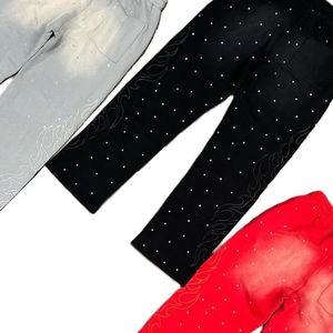 Pantalon pour homme droit à rayures incurvées Nouveau pantalon de survêtement brodé surdimensionné sur mesure Pantalon en strass Jogger Cut and Sew Flared - Product Image 5